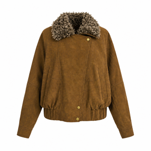 เสื้อแจ็คเก็ตบอมเบอร์ลำลองสำหรับผู้หญิงคอลเลคชั่นฤดูใบไม้ร่วง ผลิตจากวิสโคส 71.8% พร้อมปกติดด้วยกาว ผ้าฝ้าย โพลีเอสเตอร์ และหนัง - Product Image 3