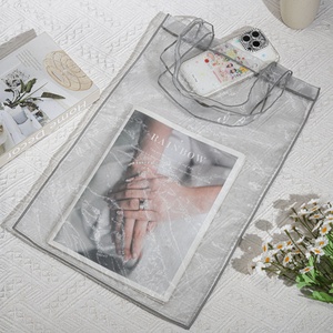 Nuovo Design grigio Organza Tote Bag con Logo personalizzato stampato da viaggio moda Organza manico regalo di nozze Shopping Bag - Product Image 1