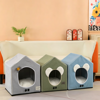 Tierbett-Höhle für Hunde und Katzen, geschlossenes Indoor-Tierbett, tragbares Haustier-Schlafsofa in Hausform, abnehmbar und waschbar