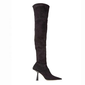 Bottes cuissardes en cuir PU à bout pointu pour femmes, bottes hautes, à talons aiguilles hauts, au dessus du genou, de couleur marron, nouvelle collection - Product Image 4
