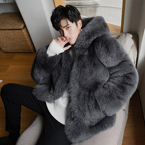 <span class=keywords><strong>Veste</strong></span> en fourrure de renard véritable à capuche pour <span class=keywords><strong>homme</strong></span>, fourrure entière, <span class=keywords><strong>luxe</strong></span> haut de gamme, mi-longue, épaisse, pour l'hiver - Product Image 1