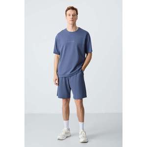 Ensemble de shorts basiques pour hommes en coton épais, doux et texturé, coupe oversize - 85257 - Huile/pétrole - Product Image 1