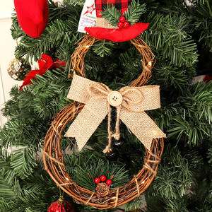Wholesale Christmas Rattan Wreath With Lights Burlap Bow <b>Xmas</b> Front Door Hanging Decor Holiday Wreath Ornament - Product Image 2