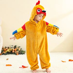 Michley 2025 100% alta calidad franela amarillo loro pollo bebé niños ropa de casa mamelucos con orejas 3D y bolsillos de cola - Product Image 4
