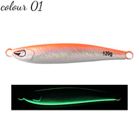 Jigs métalliques Glow 60g 80g 100g 120g avec hameçons simples à barbe et plumes, leurres artificiels durs pour la pêche au maquereau, leurres de jigging