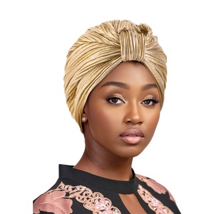 Bon marché, chapeau bandeau doré pré-noué pour femme, turban musulman, <span class=keywords><strong>hijab</strong></span> fin et doux - Product Image 1