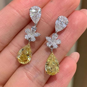 Eleganti Orecchini Pendenti Classici a Goccia in Ottone per Donne, con Pietra Gialla, per Uso Quotidiano e Feste, Vendita all'Ingrosso - Product Image 1