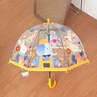 Parapluie droit pour enfants en PVC transparent avec poignée incurvée en plastique, ouverture manuelle, pointes rondes sécurisées et design de dessin animé mignon