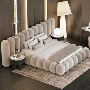 Letto Matrimoniale in Tessuto Imbottito Morbido per Villa e Appartamento Grande, Arredamento di Lusso per Camera da Letto, Letto Matrimoniale per Camera Padronale - Product Image 1
