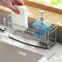 Panier de rangement autoportant en acier inoxydable pour éponges de cuisine avec plateau d'égouttage pour outils de nettoyage