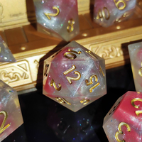Jeu de dés en résine acrylique à bords vifs, écologique, rose et blanc, avec effet nébuleuse scintillante, polyédrique, 7 pièces, pour DND RPG et jeux de table