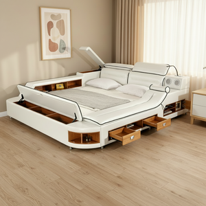 <span class=keywords><strong>Letto</strong></span> Smart di Lusso con Contenitore, Massaggio e Altoparlante Bluetooth, <span class=keywords><strong>Letto</strong></span> Moderno in Pelle con <span class=keywords><strong>Testiera</strong></span> Regolabile e Cassaforte - Product Image 1