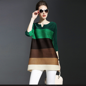 De moda versátil gran stripe T camisa base blusa <span class=keywords><strong>Issey</strong></span> <span class=keywords><strong>Miyake</strong></span> pliegues <span class=keywords><strong>vestido</strong></span> de camisa t - Product Image 5