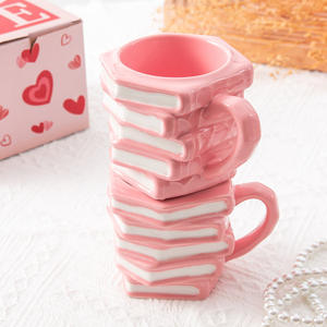 Custom Made Ceramic Book Mug Pink Creative Coffee <b>Cup</b> With Handle Reusable Gift For Presents 2025 - Product Image 3