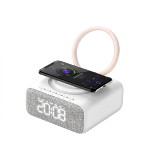 <b>Bed</b> Lamp Blue Tooth Speaker With Digital Alarm Clock Wireless Charger Fm Clock Radio BT Speaker Therapy Lamp - Product Image 1