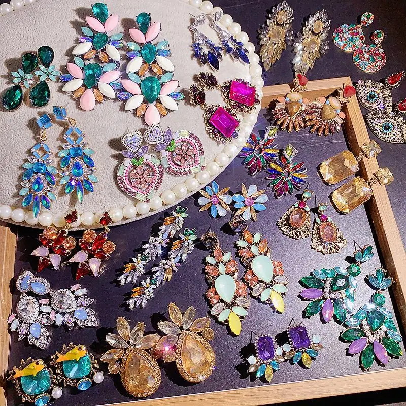 Mixed Batch Bohemian Colorful Crystal Luxury Vintage tassel diamond women flower water drop Statement Earrings