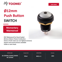 Interrupteur à bouton-poussoir étanche IP67 TOOWEI 12 mm avec borne à souder et voyant rouge auto-bloquant
