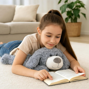 V387 Peluche di Cane Grigio Sorridente di Alta Qualità, Morbido e Abbracciabile con Orecchie Pendenti e Pancia Bianca, Compagno per il Sonno - Product Image 3