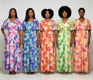 Vente en gros <span class=keywords><strong>de</strong></span> nouvelles robes longues décontractées et élégantes <span class=keywords><strong>de</strong></span> style ethnique, imprimé africain d'été, robe à manches courtes sexy et élégante - Product Image 4