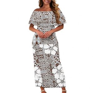 Ropa Tribal Polinesia Personalizada Estampado Samoan Puletasi Mujeres 2 Piezas Conjunto Fuera del Hombro Volantes Vestidos Estilo Isla - Product Image 1