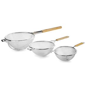 Double <b>Mesh</b> <b>Strainer</b> Set 3 Piece Stainless Steel With Wooden Handle Kitchen Sieve Colander Straining Tools - Product Image 1