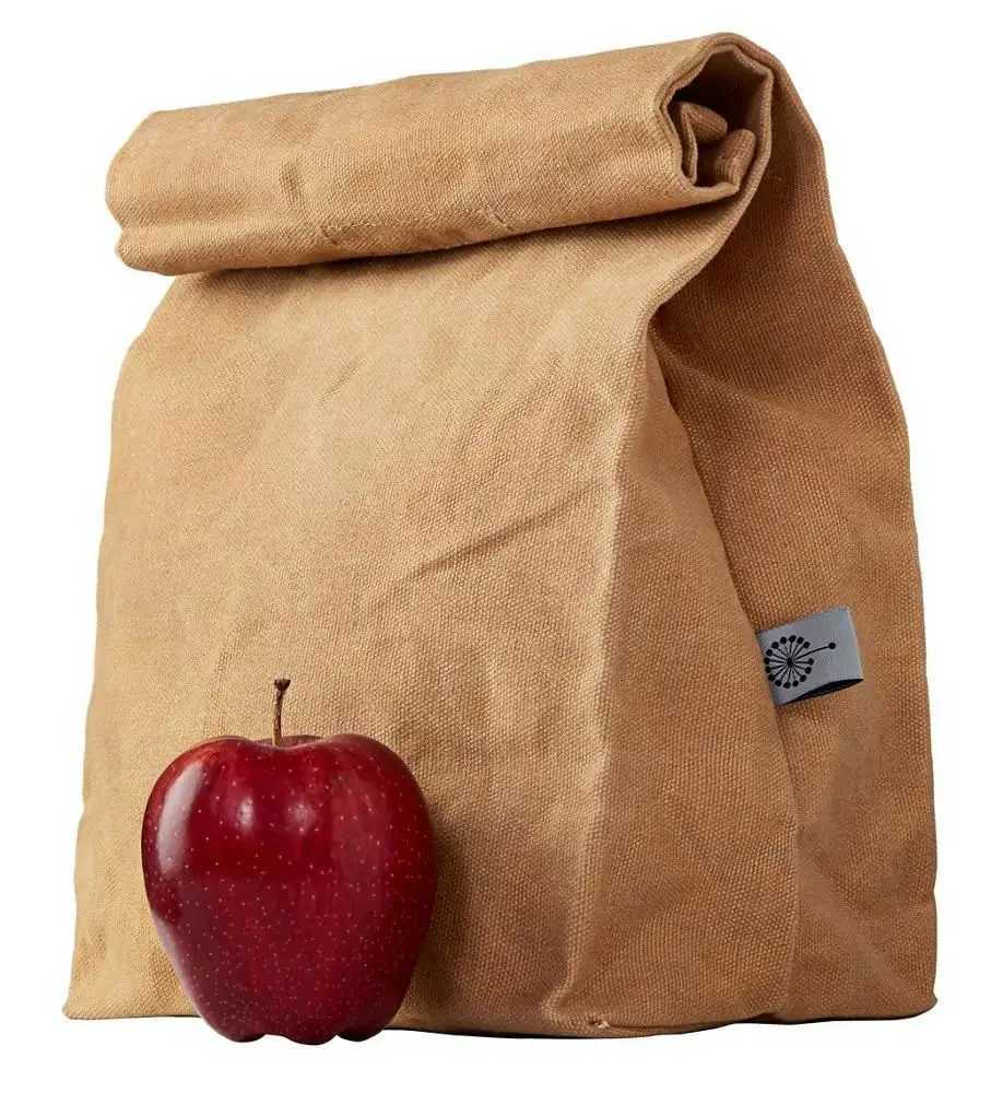 Plastic-Free Brown Lunch Bag, Waxed Canvas Durable bag for Men Women and Kids