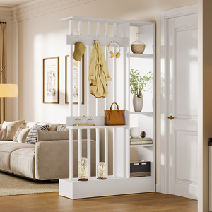 Tribesigns Étagère séparatrice autoportante blanche de 71 pouces, séparateur moderne avec crochets pour manteaux et rangement pour la maison ou le bureau - Product Image 1