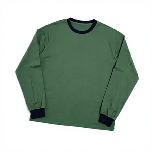 Green <b>Long</b> <b>Sleeve</b> T <b>Shirt</b> <b>Men</b> Loose Fit O Neck Knitted Casual Sportswear OEM Wholesale - Product Image 3