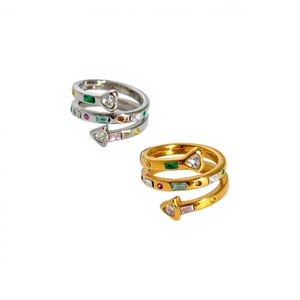 Anillo de Serpiente Ajustable para Niños, Unisex, Chapado en Oro, Acero Inoxidable, con Circonitas, Geométrico, con Incrustaciones de Piedras Preciosas, Estilo Eternity, Moderno - Product Image 3