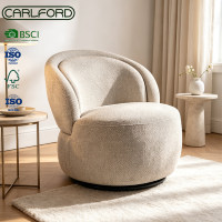 Fauteuil pivotant minimaliste en bouclette beige, fauteuil d'appoint rond, chaise longue, vente en gros pour salon et chambre à coucher
