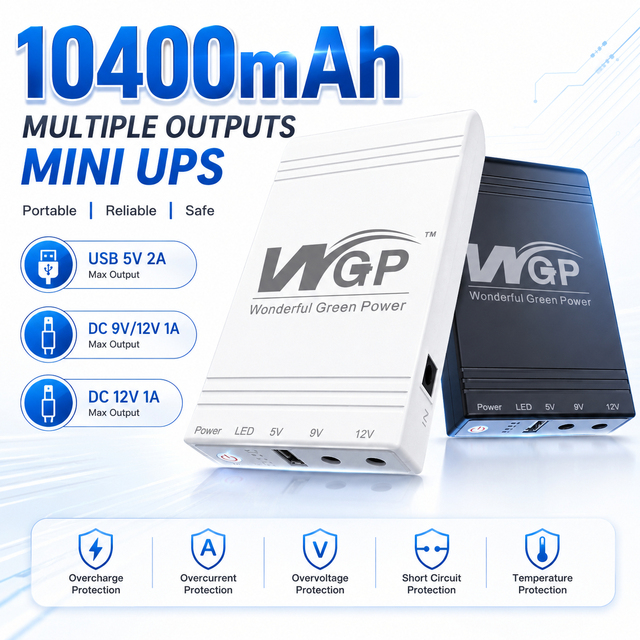 DC Mini UPS Lithium Battery 5V 9V 12V Backup 10400mAh 38.48Wh for WiFi Routers with 6 Hour Run Time