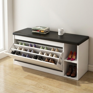 <span class=keywords><strong>Banc</strong></span> de rangement à chaussures moderne et minimaliste en bois et cuir PU, durable, peu encombrant, avec coussin, multifonctionnel pour entrée - Product Image 1