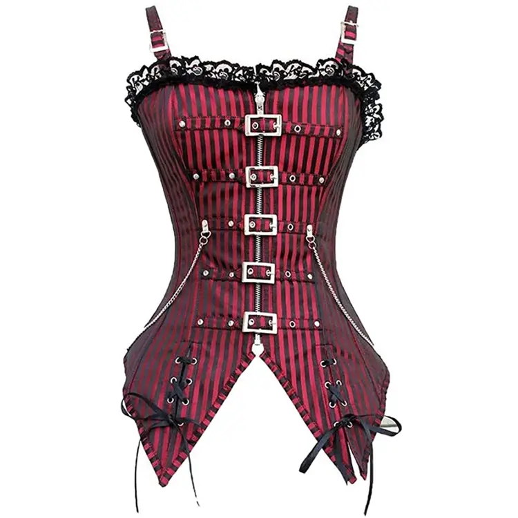Top de corsé gótico Punk para mujer, Corset rojo y negro a rayas Vintage de buena calidad, venta al por mayor
