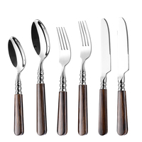 Ensemble de couverts écologiques en plastique marron, couteau, fourchette et cuillère en acier inoxydable 18/8, style vintage, pour douche nuptiale, banquet, vente en gros