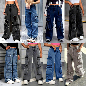 Jeans da <span class=keywords><strong>Donna</strong></span> a <span class=keywords><strong>Vita</strong></span> <span class=keywords><strong>Alta</strong></span>, Gamba Dritta, Vestibilità Ampia, Strappati, Multicolore, in Denim Elasticizzato Effetto Usurato, Stile Y2K Streetwear - Product Image 2