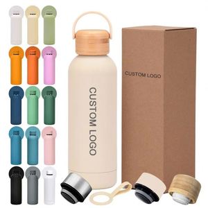 Botella de Agua Deportiva Simple para Exteriores, Aislada, con Asa Portátil, Boca Pequeña, 500 ml/17 oz, con Tapa de Bambú y Madera - Color Humo - Product Image 6