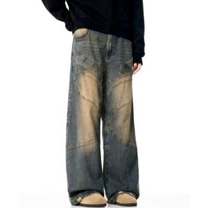 กางเกงยีนส์มอเตอร์ไซค์สไตล์อเมริกันเรโทรแบบสตรีทแฟชั่นสั่งทำจากโรงงาน ลุคทำเก่าขาดๆ ขัดสี ทรงหลวมสไตล์แบ็กกี้สำหรับผู้ชาย - Product Image 3