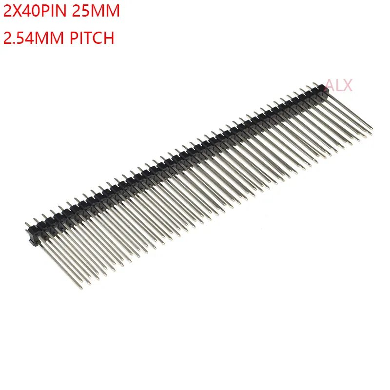 2x40 핀 더블 행 남성 2.54MM 피치 25MM 긴 핀 헤더 커넥터 스트립 2x40 핀 2*40 40 p 40 핀 PCB 보드 ARDUINO