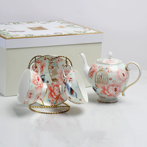 Service à café et à thé en céramique de style européen, best-seller, design japonais vintage, motif floral et oiseaux, idéal pour les voyages, collection royale - Product Image 2