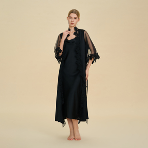 Pyjamas de <span class=keywords><strong>nuit</strong></span> pour femmes, robes en satin pour femmes, robes de demoiselle d'honneur de luxe avec bordure en dentelle, couleur unie, fabrication en usine - Product Image 2