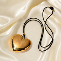 Haute poli lisse en acier inoxydable grand coeur amour pendentif cire corde collier pour femmes couleur or breloque bijoux cadeau