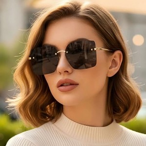 Gafas de <span class=keywords><strong>Sol</strong></span> Cuadradas Extra Grandes con Marco de Aleación XA100, Gafas de <span class=keywords><strong>Sol</strong></span> de Diseño Retro sin Montura para Mujer, con Logotipo Personalizado, Protección UV400 - Product Image 1
