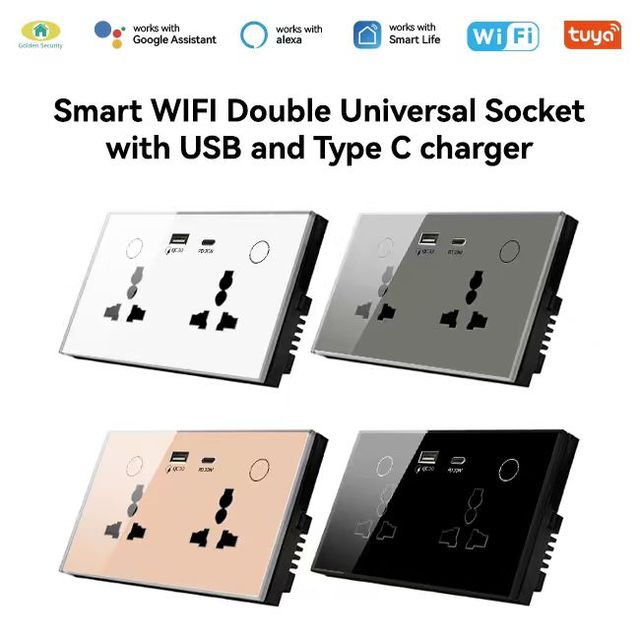 2026 Golden Security Zigbee Double Universal Smart Socket with USB Type C Charger with Tuya Smart Life APP  Alexa and Google