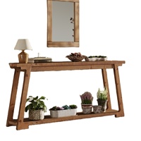 Table console moderne en bois massif écologique de 63 pouces de long, table de canapé à 2 niveaux avec rangement, meuble d'appoint étroit pour canapé