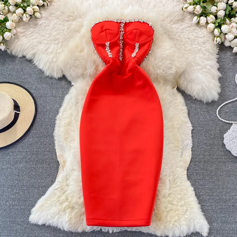 Gaun Atasan Tube merah tanpa lengan wanita, gaun pesta elegan mewah 2023 untuk wanita
