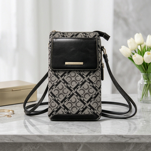 Women Lightweight Mini Cell <b>Phone</b> Shoulder Bag Vintage Geometric Print Fabric Faux Leather Splicing Crossbody <b>Purse</b> - Product Image 2