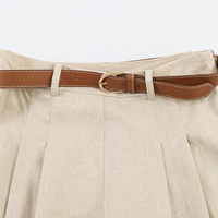 Pantalon décontracté plissé beige à fermeture éclair et ceinture, longueur mollet, pour femme