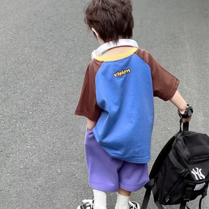 Camiseta de Verano de Manga Corta para Niños Medianos y Grandes, con Bloques de Color, Estilo Elegante, para Niños y Niñas, de Algodón - Product Image 5