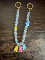 Pendentif Ourson Gommeux Adorable, Breloque de Sac Perlée avec Cœur Souriant, Accessoire de Sac Couleur Bonbon Kawaii pour Femmes et Filles