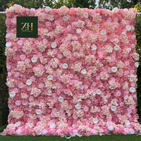 Mur de fleurs 8x8 pieds, toile de fond 3D, fleurs artificielles en tissu rose rouge, mur de fleurs suspendues pour la décoration de mariage, d'anniversaire ou d'événement